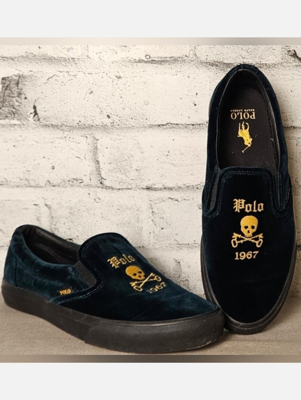 Polo Ralph Lauren Keaton Velvet Skull Slip On Sneakers Mens 10.5